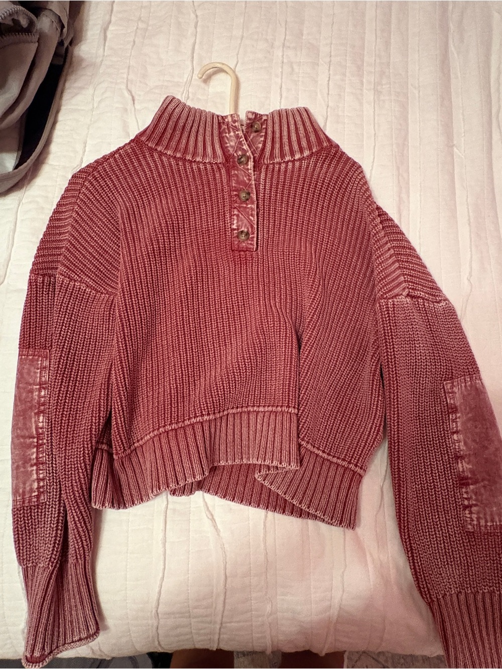 Lucky Brand Dusty Rose Button-Front Ribbed Sweater